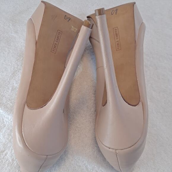 Vince Camuto Platform Stilettos Lainey Size 7 Beige Leather 4.75" Tan Cream - Picture 7 of 14